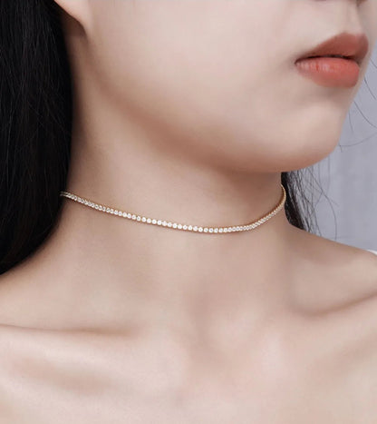 Moissanite Tennis Choker 18K Gold Pleated Necklace