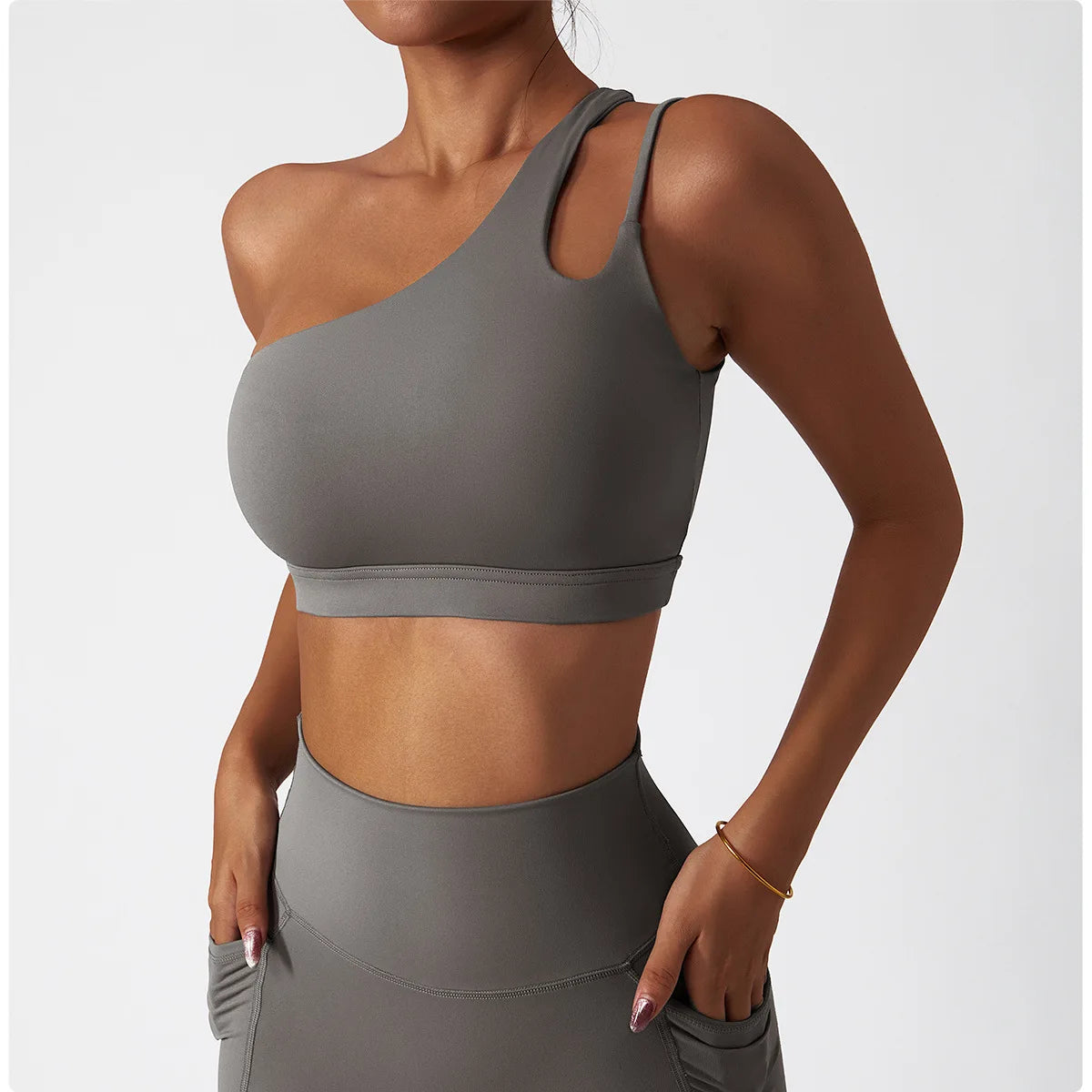 One Shoulder Cut-out Details Workout Top