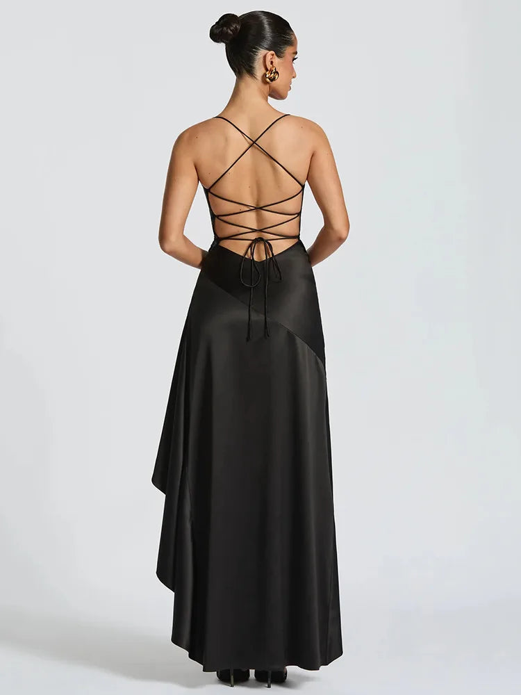 Backless Spaghetti Straps Asymmetrical Length Dress - Bridemaids Dress