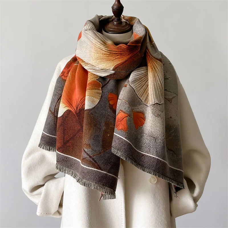 Luxury Floral Cashmere Double-Sided Pashmina Scarf