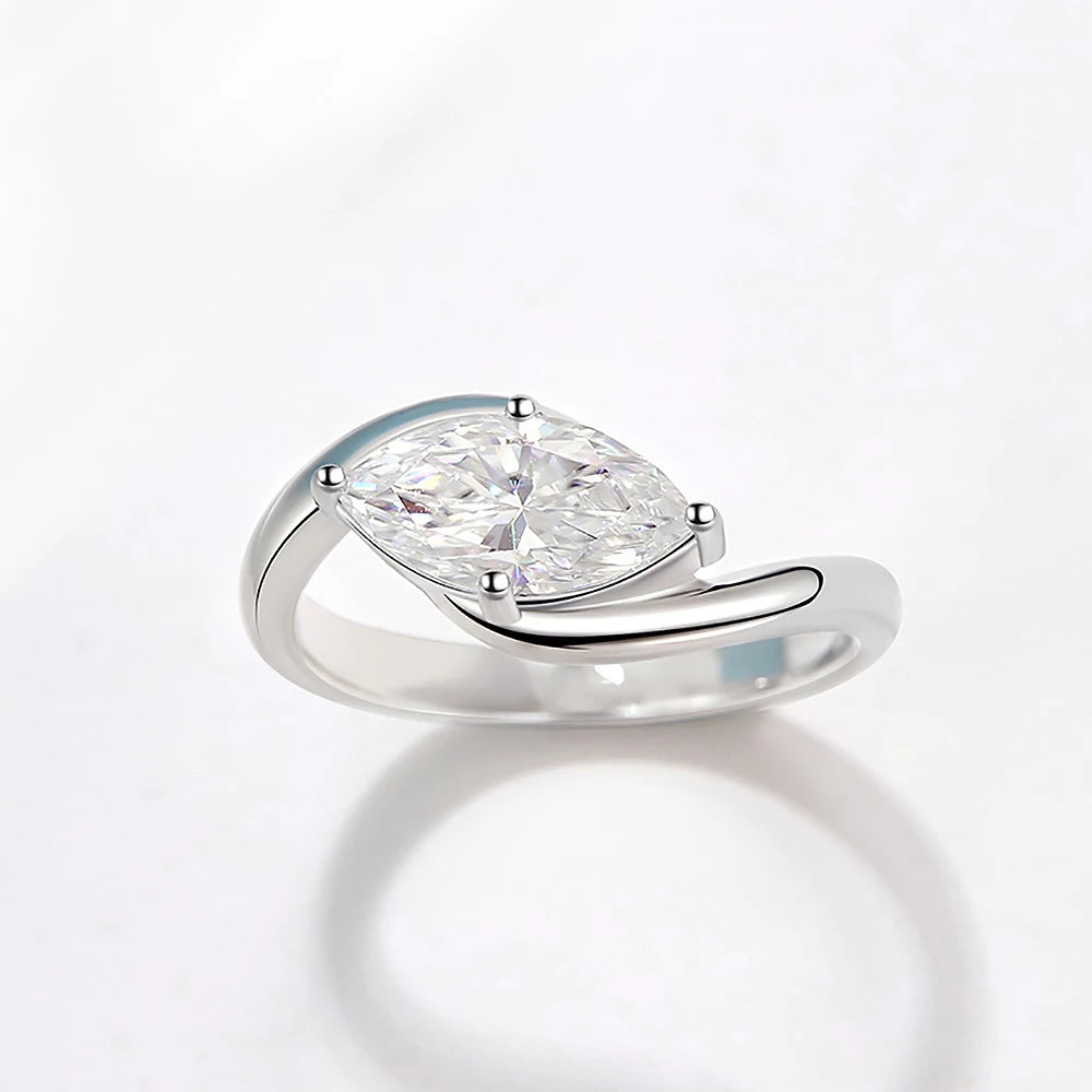 East West Marquise Cut Moissanite Solitaire Ring - Pinky Ring