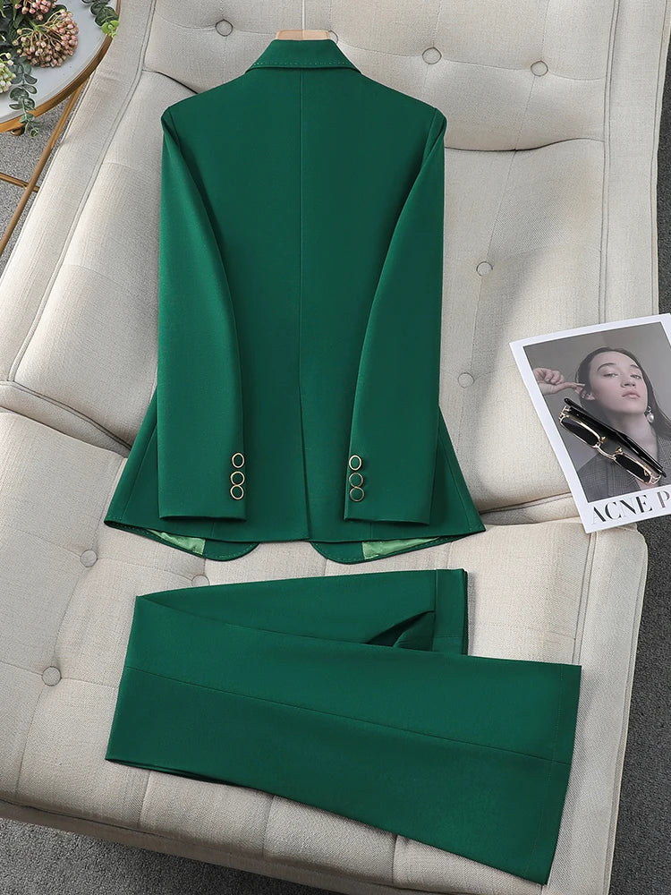 Women’s Formal Pant Suit with Wide Leg Trousers & One-Button Blazer