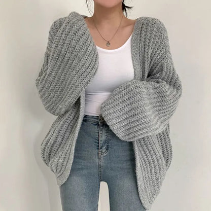 Lantern Sleeve Knitted Sweater Cardigan