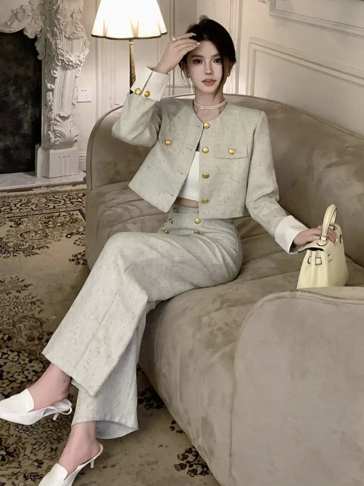 Women’s Cropped Jacket & Wide Leg Trousers Suit