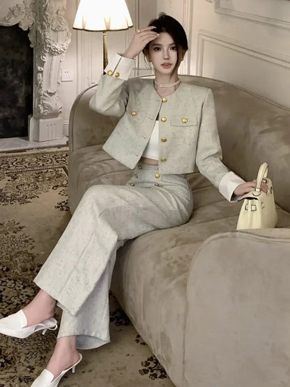 Women’s Cropped Jacket & Wide Leg Trousers Suit