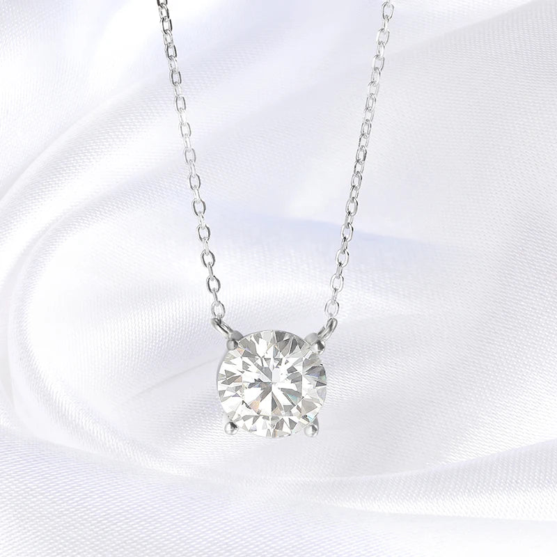 Round Cut Moissanite White Gold Plated Necklace