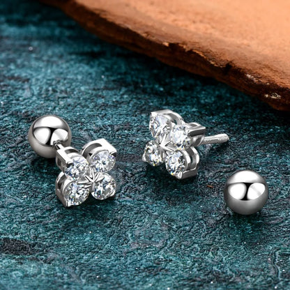 Four Leaf Clover Moissanite Stud Earrings - Christmas Gift For Her