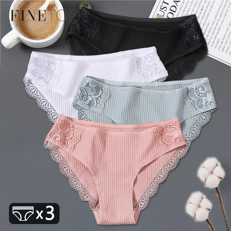 Lace Briefs 3Pcs/set Cotton Low Waist Panties