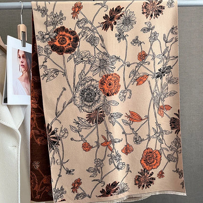 Poppy Flower Print Cashmere Scarf 180* 65 CM Double-Sided Scarf