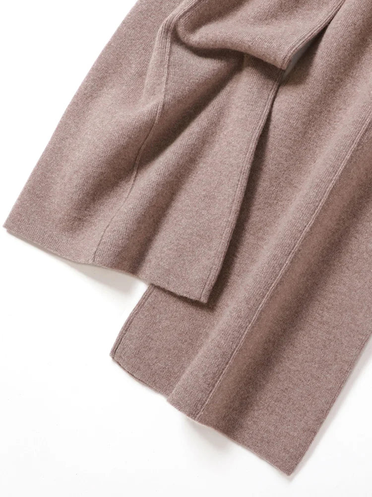 100% Merino Wool Knitted Wide-Leg Trousers