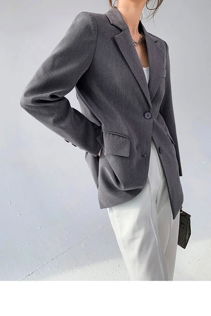 Women's Back Buttons Gray Blazer