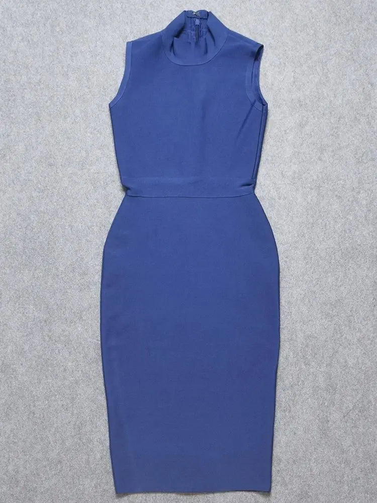 Sleeveless High Neck Bandage Midi Dress