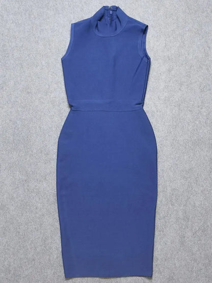 Sleeveless High Neck Bandage Midi Dress