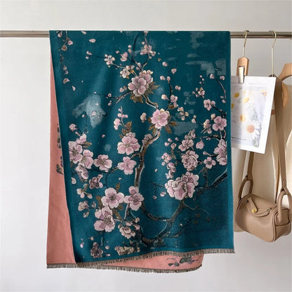 Luxury Floral Cashmere Double-Sided Pashmina Scarf