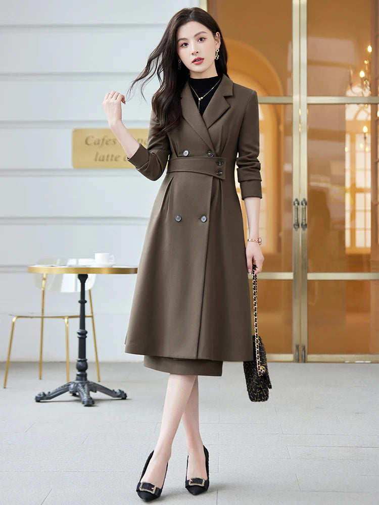 Women's Long Blazer and Pencil Skirt Formal Suit