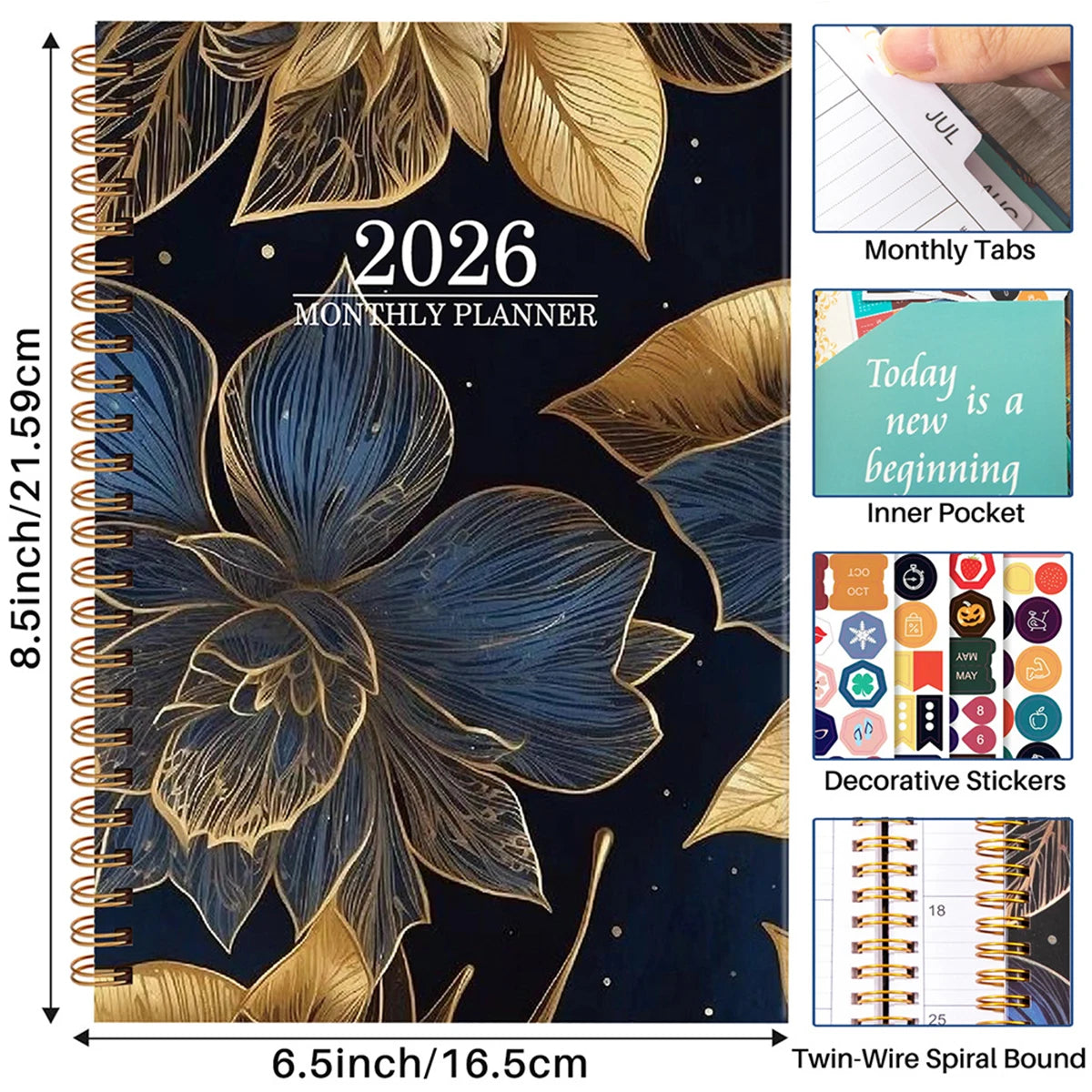 Tree Leaves Design 2026 Weekly / Monthly Planner - A5 Agenda with Stickers