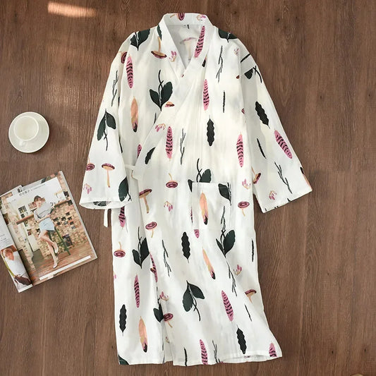 100% Cotton Gauze Kimono Robe Women's Cotton Robe with Pockets