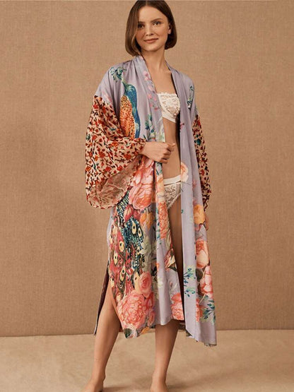 Beach Kimono Peacock Printed Swimsuit Cover Up