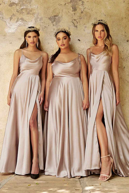 Spaghetti Straps Backless Long Satin Dresses - Bridesmaids Dress