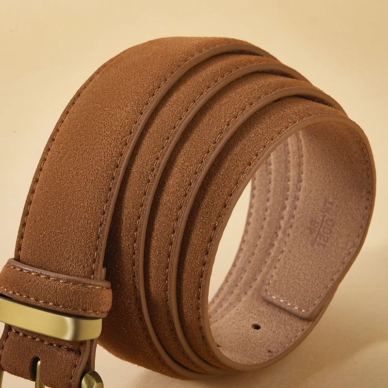 100% Suede Leather Belt for Women & Men with Gold Buckle