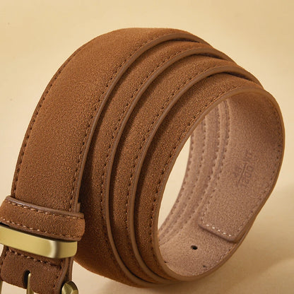 100% Suede Leather Belt for Women & Men with Gold Buckle
