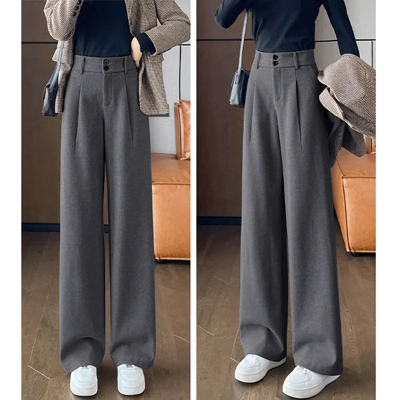 Autumn Winter Woolen ٍSuit Pants Wide Leg Trousers