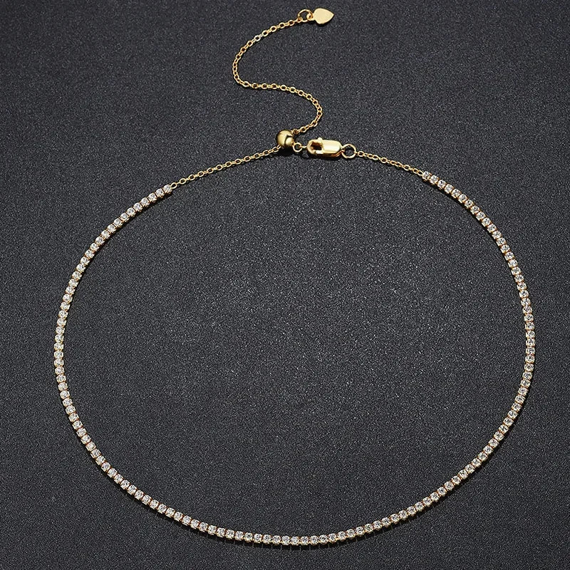 Moissanite Tennis Choker 18K Gold Pleated Necklace
