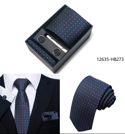 Solid Color 5 Pcs Tie Set Handkerchief, Cufflinks, Tie and Clip