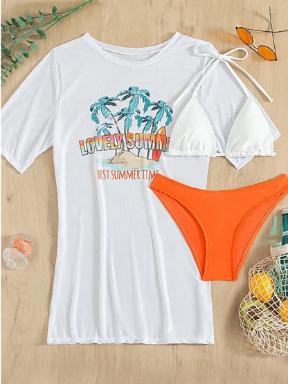 3 Pieces Bikini and T-Shirt Set