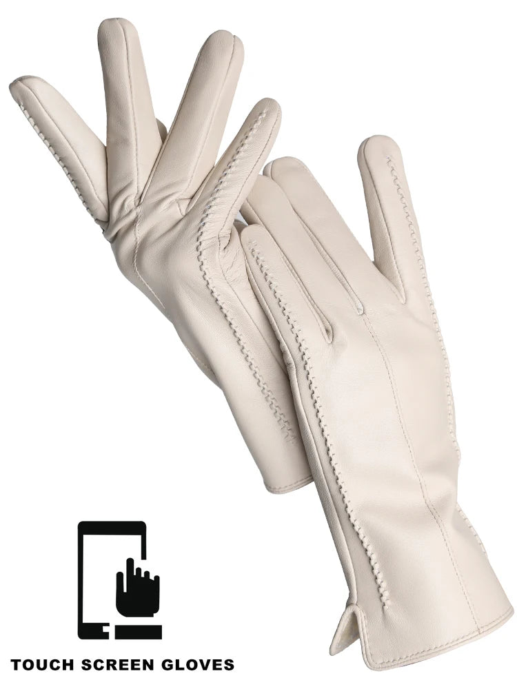 Women's Genuine Leather Touchscreen Lined Gloves