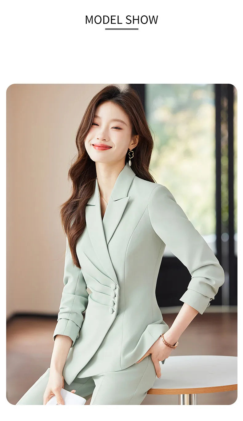 Women’s Slim Fit Pantsuit – Single Breasted Blazer & Ankle-Length Trousers
