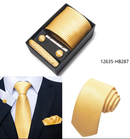 Solid Color 5 Pcs Tie Set Handkerchief, Cufflinks, Tie and Clip