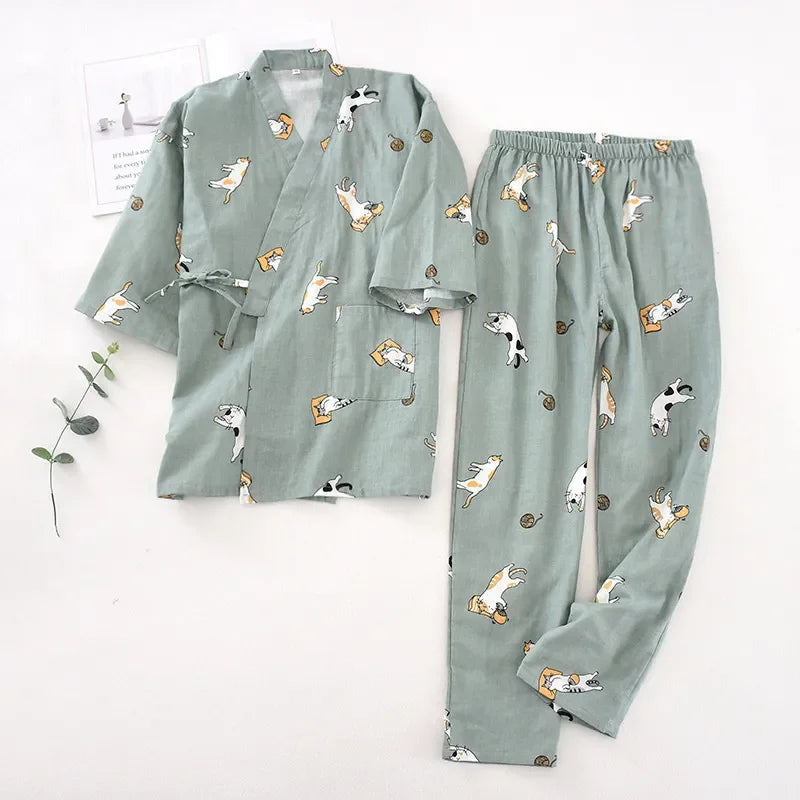 100% Cotton Short Sleeve Kimono Pajama Set