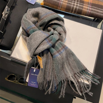 100% Wool Plaid Scarf - Christmas Gift for Men and Women