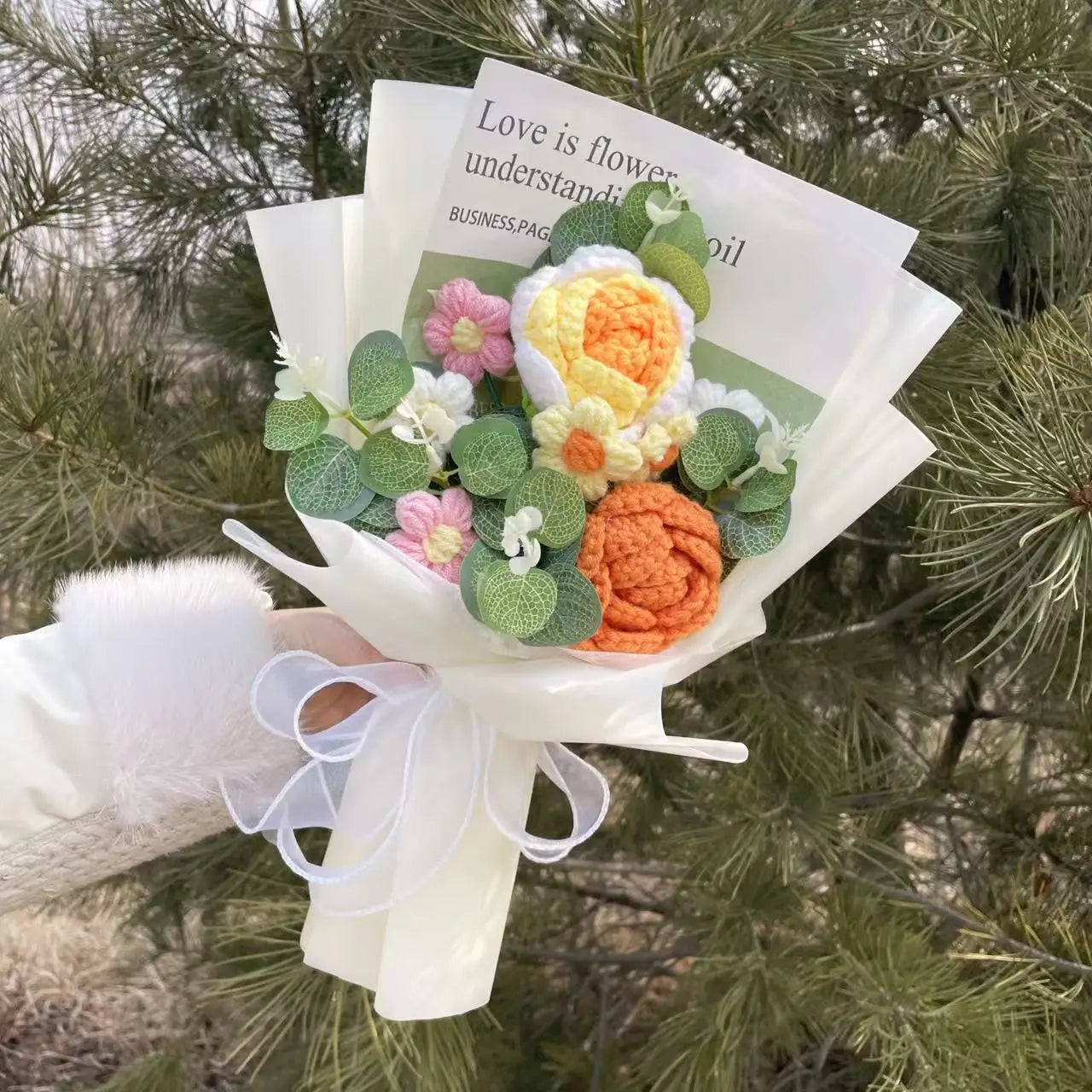 Handmade Crochet Knitted Flowers Bouquet - Valentine's Day Gift For Her