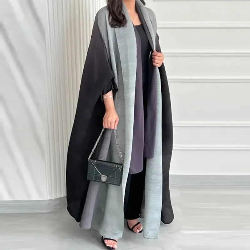 Crinkled Open Front Radiant Abaya – Bat Sleeve Throw-On Cardigan