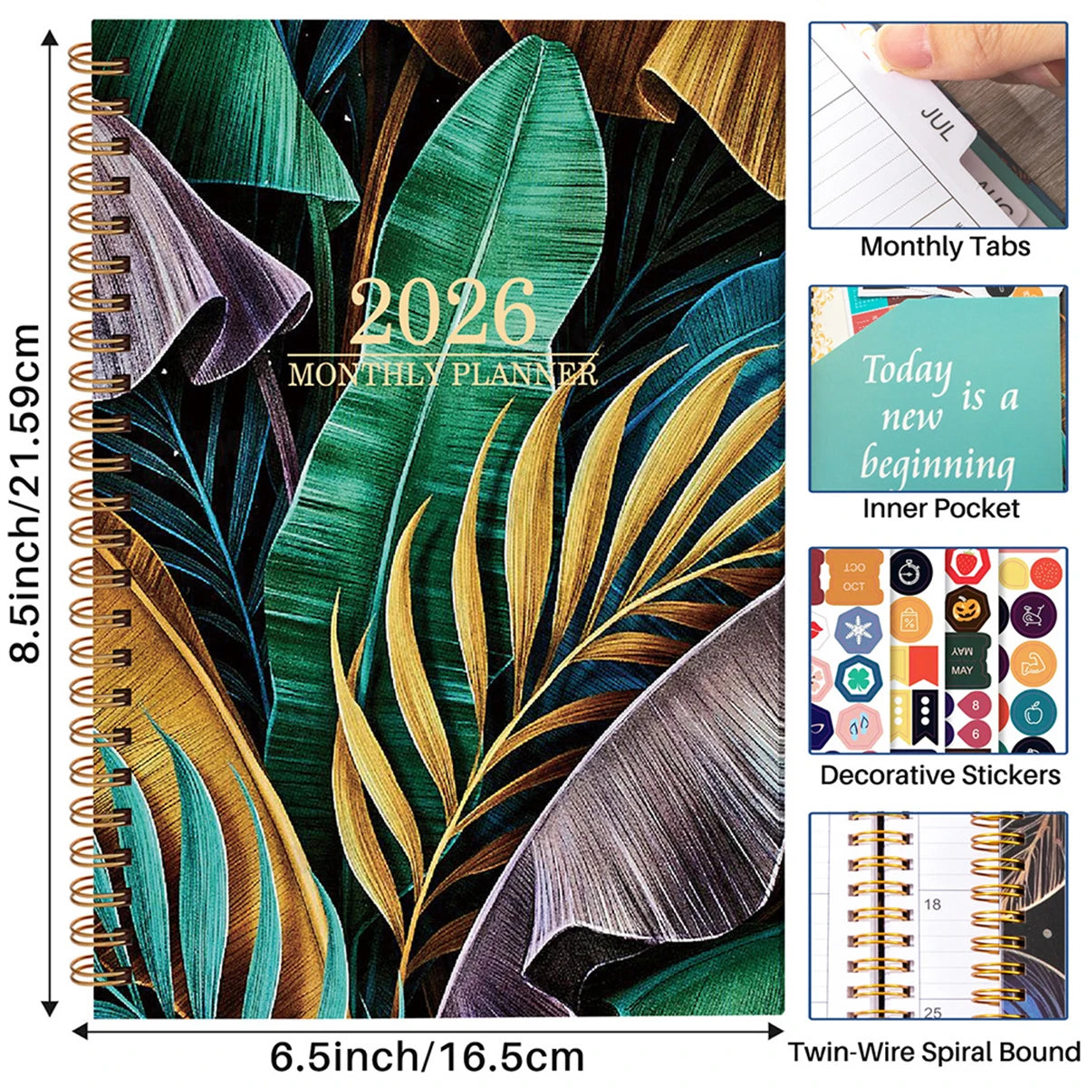 Tree Leaves Design 2026 Weekly / Monthly Planner - A5 Agenda with Stickers