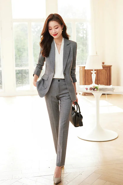 Single Button Formal Plaid Suit