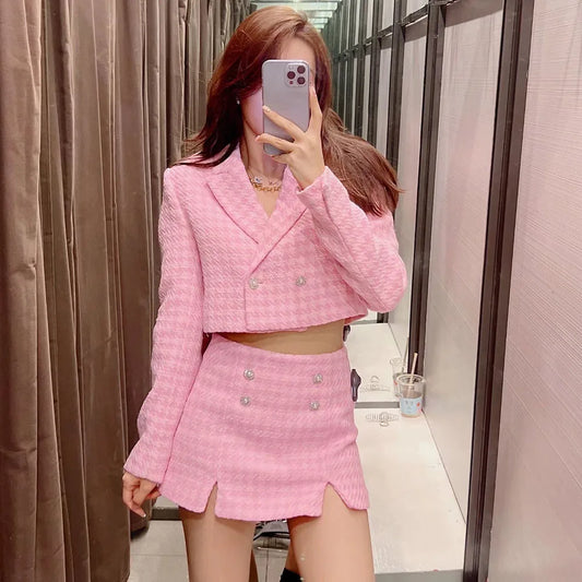 Cropped Coat and Mini Skort Tweed Pink Suit