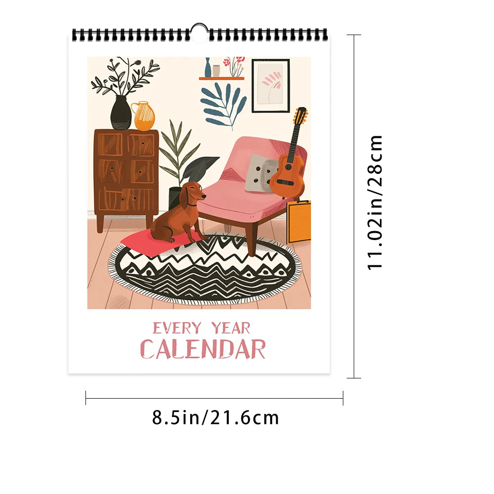 2026 Cartoon Dog Sketch Series Wall Calendar - Dog Lovers Christmas Gift