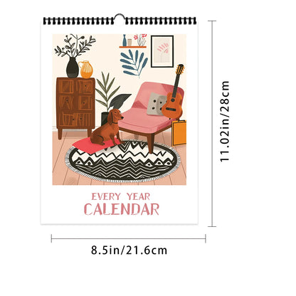 2026 Cartoon Dog Sketch Series Wall Calendar - Dog Lovers Christmas Gift