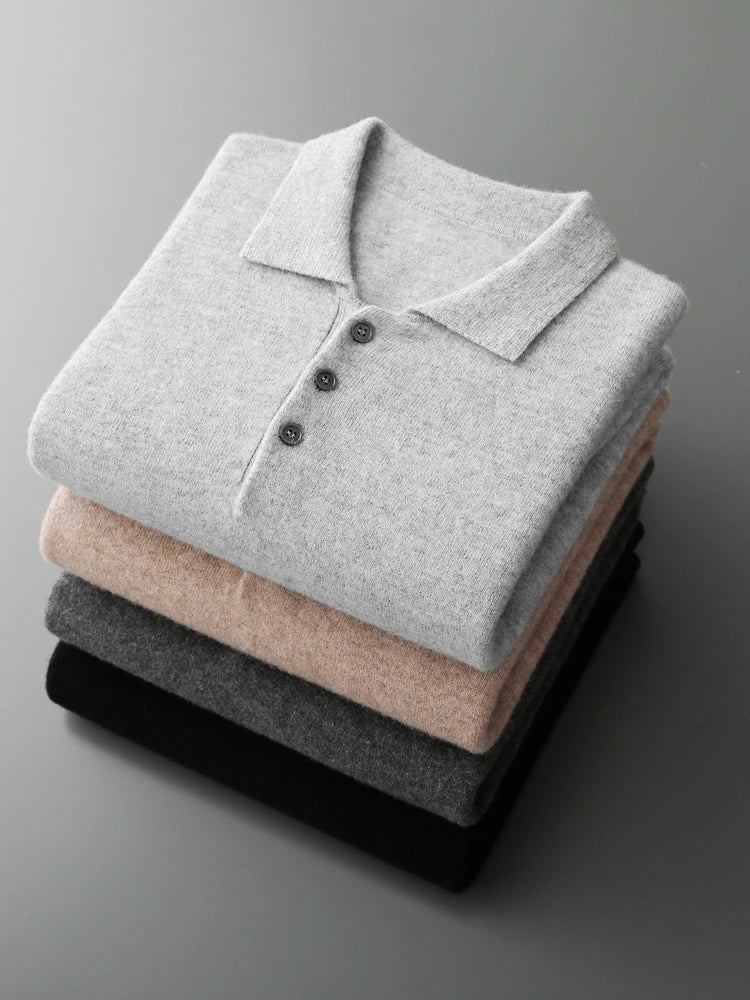 Men's Luxury 100% Merino Wool Buttoned Polo Pullover