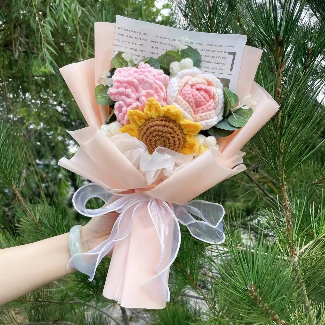 Handmade Crochet Knitted Flowers Bouquet - Valentine's Day Gift For Her