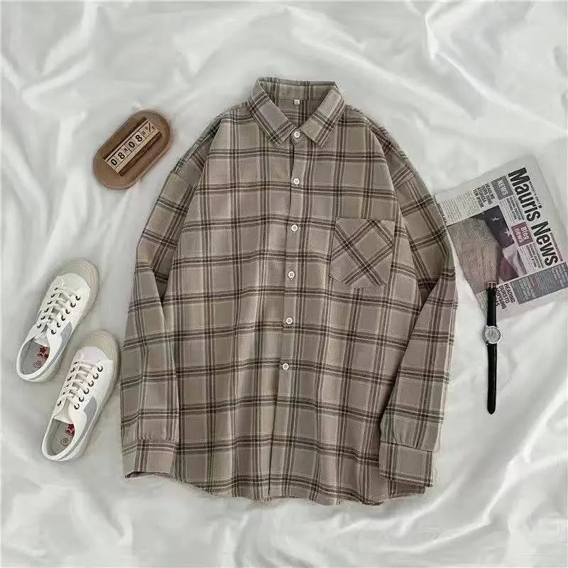 Women's Autumn Vintage Plaid Oversize Cotton Shirt