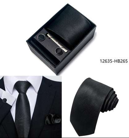 Solid Color 5 Pcs Tie Set Handkerchief, Cufflinks, Tie and Clip