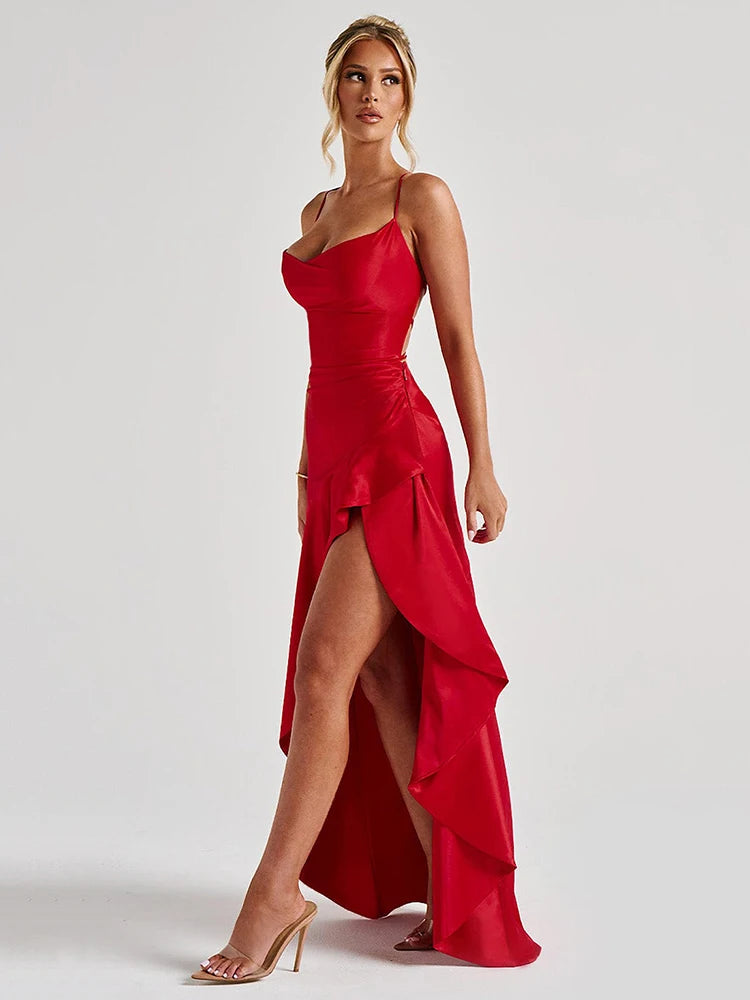 Backless Spaghetti Straps Asymmetrical Length Dress - Bridemaids Dress