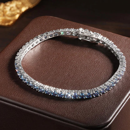 Blue Moissanite Tennis Bracelet - 18K Gold Pleated, GRA Certified