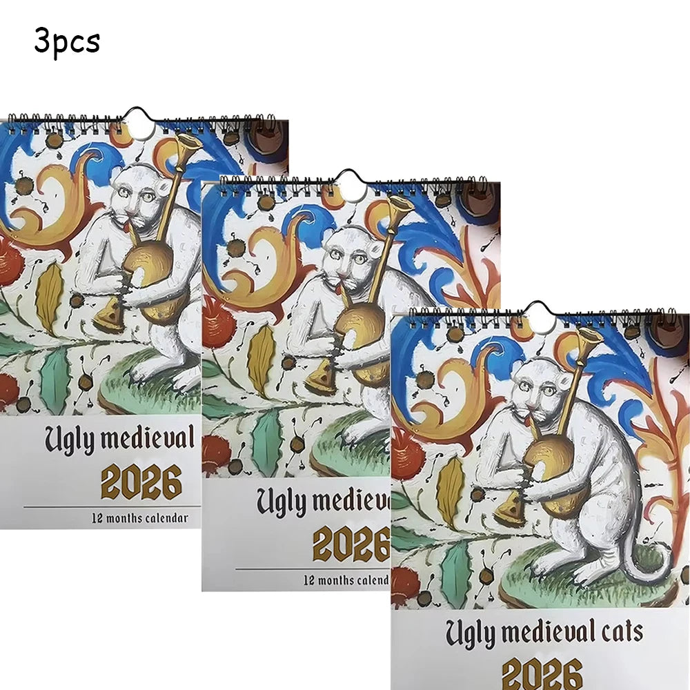 2026 Strange Medieval Cat Wall Calendar - Christmas Gift