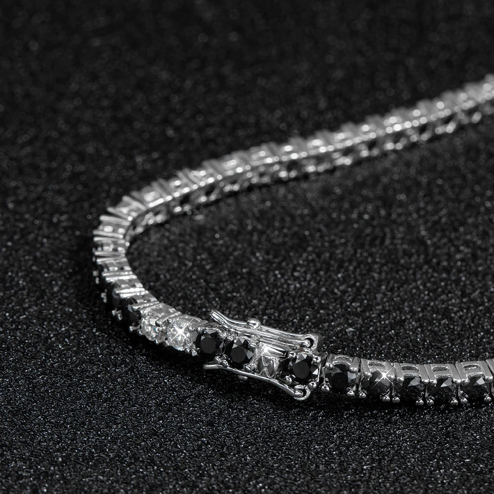 Black and White Moissanite Tennis Bracelet – 18K Gold Plated, GRA Certified