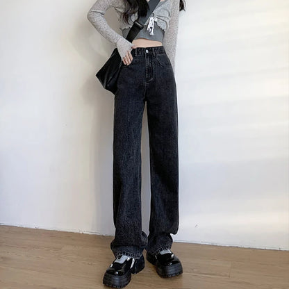 High Waist Straight Leg Denim Trousers